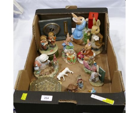 Box of figures - Beatrix Potter, Hummel, Tale of Mrs Tiggy Winkle limited edition A3953, wooden trinket box etc