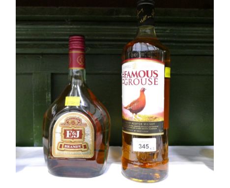 One litre bottle of Famous Grouse Scotch Whisky and 70 cl of E &amp; J Brandy