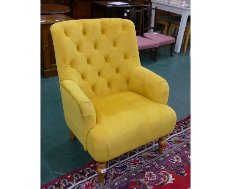 Retro style mustard colour wing deep button armchair