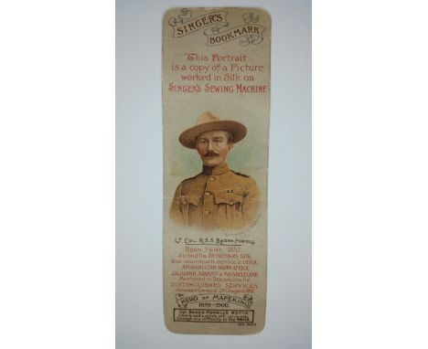 SINGER, bookmark, Baden-Powell, foxing to reverse, centre crease, o/w G