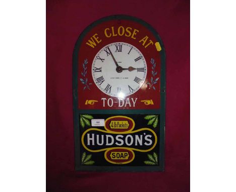 A rare Hudson's soap enamel clock sign, 46cm x 27cm