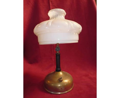 An Evening Star British made oil lamp, with ribbed opaque glass shade, 50cm high