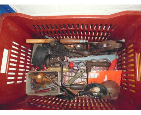 Two boxes containing various old collectable tools