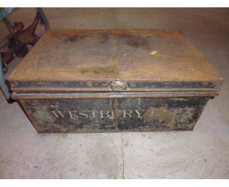 A metal harness trunk containing large quantity of nickel horse bits