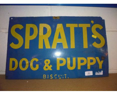 A "Spratt's Dog & Puppy Biscuit" enamel advertising sign, approx. 20ins x 12.5ins
