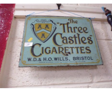 A double sided "Three Castles Cigarettes" by W.D. &amp; H.O. Wills, Bristol enamel sign, 15ins x 11ins