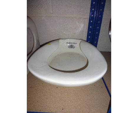 A Perfection bed pan, urinal and four enamel chamber pots