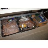 Six boxes containing various glass ware, board games etc.