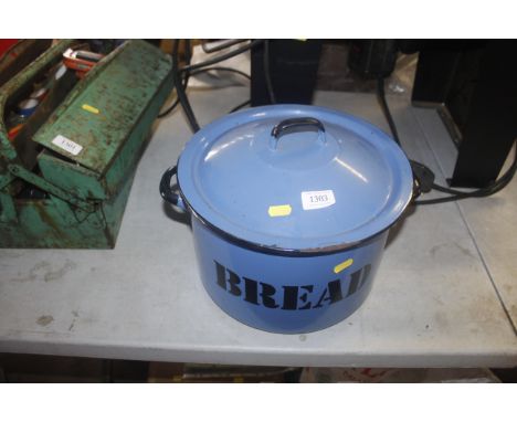 An enamel bread bin
