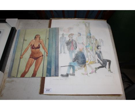 Gwen Mandley sketch, "Kings Road Punks" dated 1980; together with a watercolour study of a female, "Ecstasy", initialled E.E.