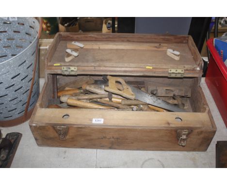 A carpenter's tool box and contents of tools