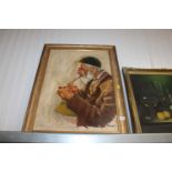 An oil on canvas portrait study of a man with a pi