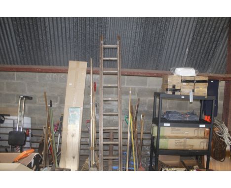A wooden extending ladder
