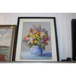 John E Foster, watercolour still life study of Flowers in a vase, contained in a modern frame