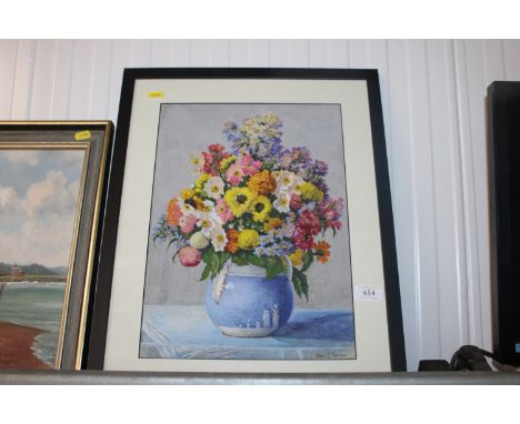 John E Foster, watercolour still life study of Flowers in a vase, contained in a modern frame
