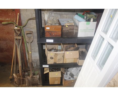 Eight boxes containing various vintage hand tools; to include G-clamps, door handles and furniture, plumbers fittings etc