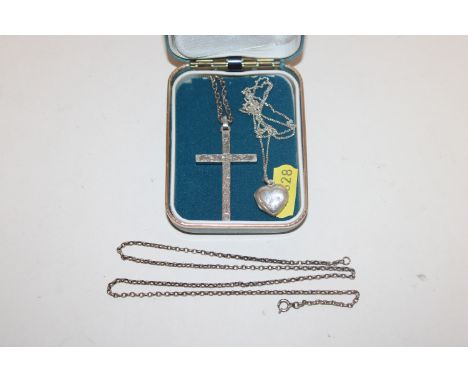 A 925 silver heart shaped locket hung to a 925 silver chain, approx. 4gms together with a sterling silver chain link necklace