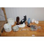 A collection of various decorative ornaments to include Wedgwood Jasperware vase, a Poole bamboo