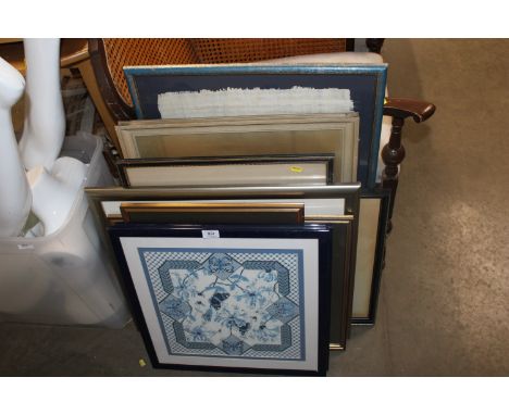 A collection of various pictures and prints to include G Camille silk study, portrait studies etc.