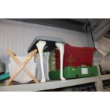 A collection of various cushions; a dressing table