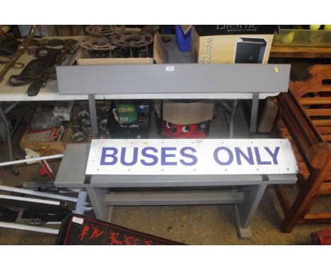 A wooden and metal grey painted bench