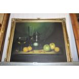 Firanzia, oil on board still life study, contained in a gilt frame