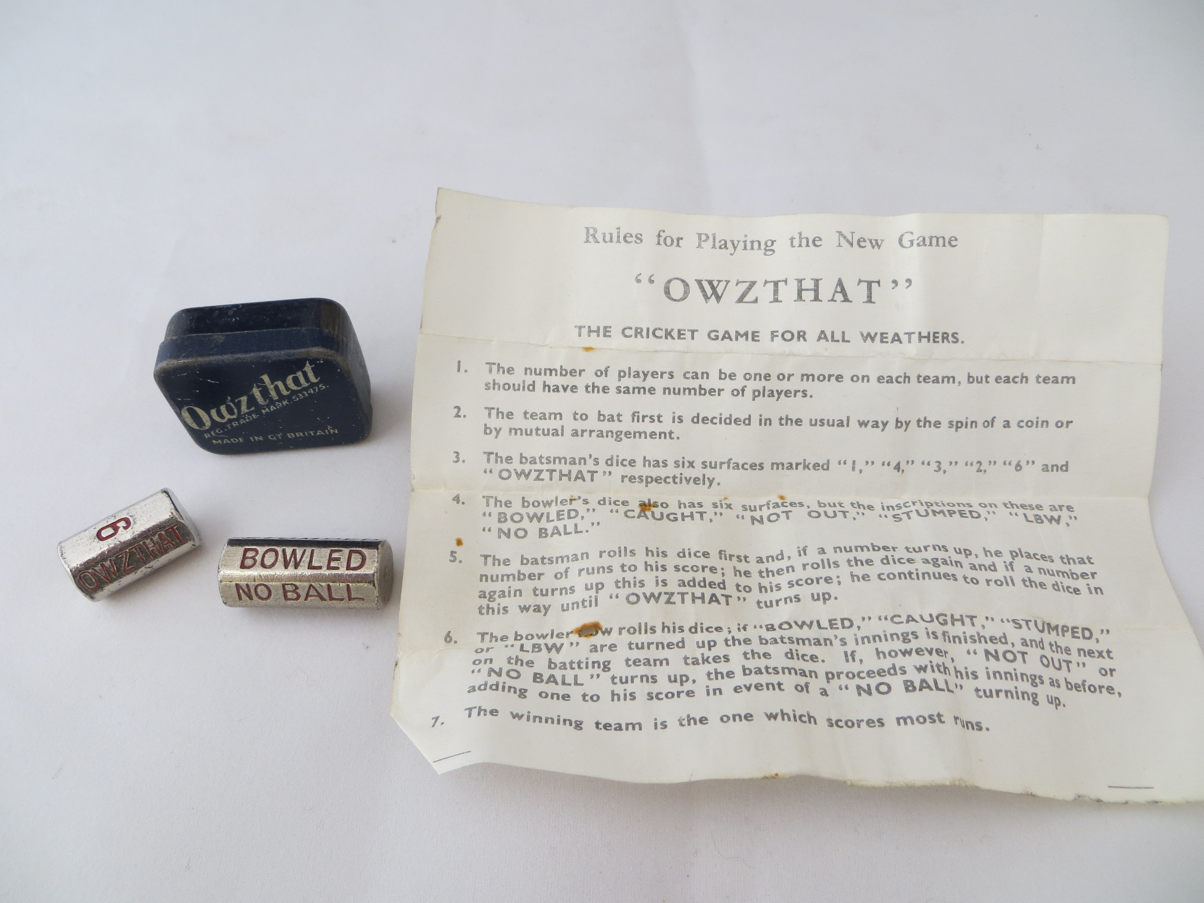 Vintage Owzthat Cricket Game With Instructions