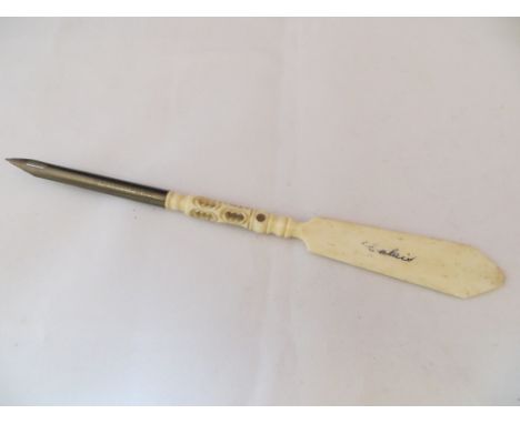 Victorian cow bone Stanhope / letter opener / dip pen. Views of Calais.