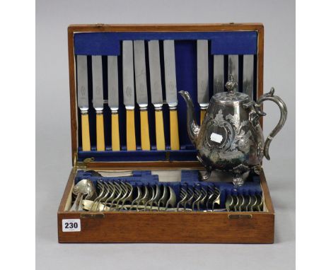 Various items of plated &amp; stainless steel cutlery, cased &amp; un-cased; &amp; a silver plated coffee pot.