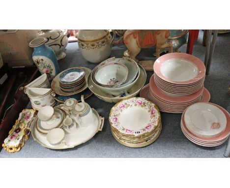 Eight Coalport bone china rose-decorated plates; two Royal Worcester “Royal Garden” plates; a late Victorian china tea set fo