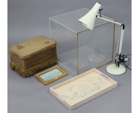 A Perspex square plinth, 17¾” wide; together with an anglepoise desk lamp; various hat-boxes; four modern rugs; &amp; sundry 