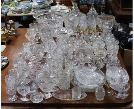 A Georgian-style cut-glass large circular fruit bowl, on round pedestal foot, 13” diam. X 8½” high; a similar bowl &amp; cove