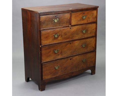 A late 19th century mahogany small chest fitted two short &amp; three long graduated drawers with brass swing handles, &amp; 