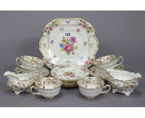 A Hammersley bone china “Dresden Sprays” seventeen-piece part tea service.