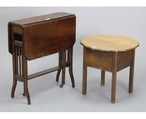 An Edwardian mahogany Sutherland table with canted corners to the rectangular top, &amp; on square legs, 23 ¼” wide; &amp; an