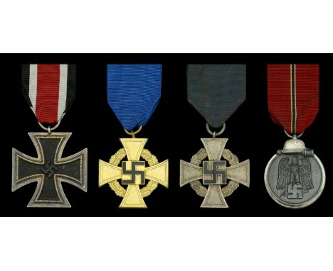 Germany, Third Reich, Iron Cross 1939, Second Class breast badge, silver with iron centre, unnumbered; East Front Medal, silv