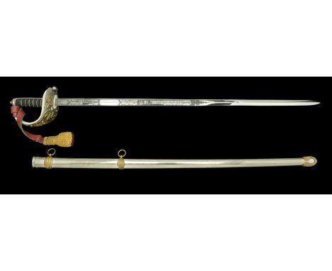 Blues and Royals Officers 1871 Pattern Sword. A post-1953 example by Wilkinson, straight double fuller blade 90cm in length, 