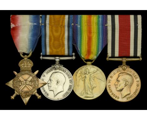 Four: Private J. Ewing, Royal Highlanders  1914-15 Star (S-7373. Pte. J. Ewing. R. Highrs.); British War and Victory Medals (