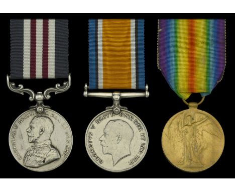 A Great War ‘Western Front’ M.M. group of three awarded to Private W. Groom, Royal Irish Rifles  Military Medal, G.V.R. (4136