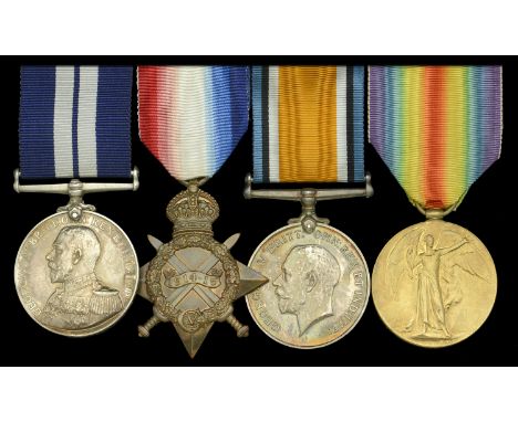 An outstanding Great War D.S.M. group of three awarded to 2nd Hand W. W. Cowell, Gunlayer of the six-pounder aboard H.M. Drif