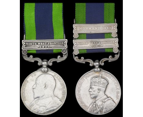 India General Service 1908-35 (2), 1 clasp, North West Frontier 1908 (200 Dvr. Sant Singh 23rd Peswr. Mtn. By.); 2 clasps, No