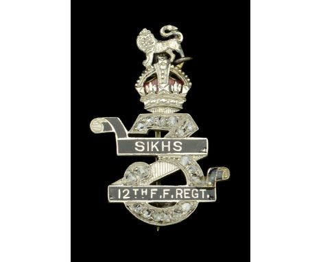 12th Frontier Force  Regiment (Sikhs) Sweetheart Brooch. A fine sweetheart broach in 18 carat white gold and diamonds, crowne