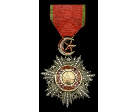 Ottoman Empire, Order of the Medjidieh, Fifth Class breast badge, 72mm including star and crescent suspension x 57mm, silver,