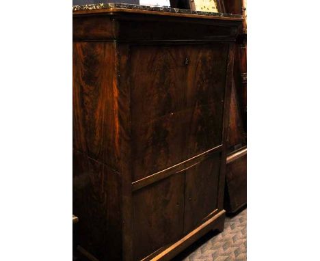 MID 19TH CENTURY MARBLE TOPPED MAHOGANY SECRETAIRE A ABBATANT
with concealed drawer above fall front on bracket feet, 148cm h