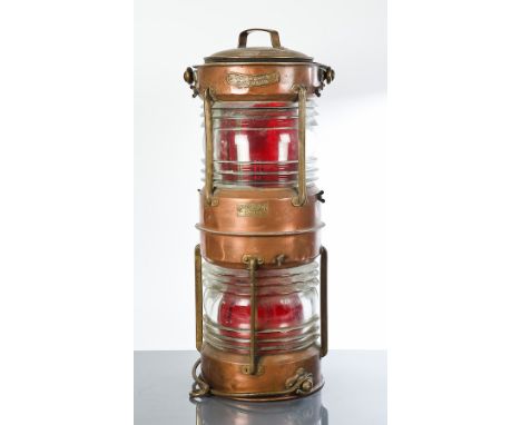 LARGE COPPER AND BRASS 'METEORITE' SHIPS LAMP
marked 'Not Under Command' and with serial 'Meteorite P 127369' with red inner 
