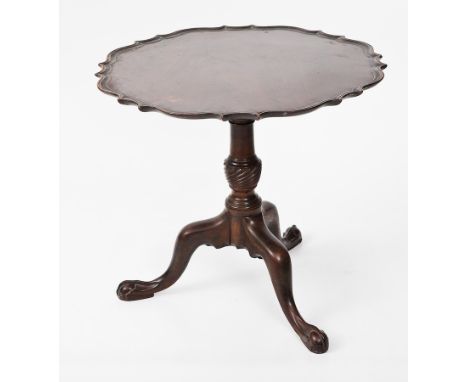 GEORGE III MAHOGANY TRIPOD TABLE
with pie crust top and on cabriole legs, 66cm high, 73cm wide
