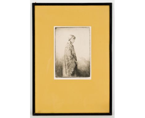 * PERCY LANCASTER (BRITISH 1878 - 1951),
A BRETON GIRL
drypoint etching, numbered 28.40 and signed in pencil
27cm x 18.5cm
Mo