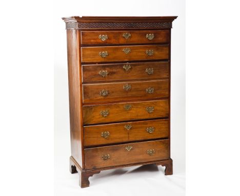 GEORGE III MAHOGANY SECRETAIRE CHEST
with two drawers over a double fall enclosing secretaire, above three further drawers, o