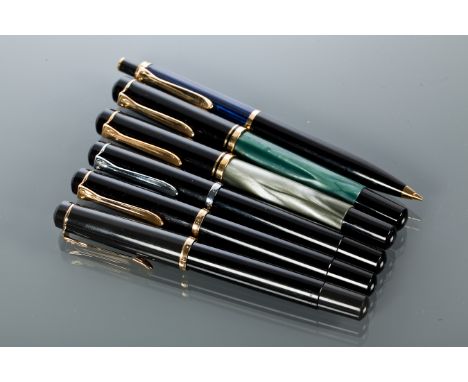 COLLECTION OF SIX VINTAGE PELIKAN PENS
including a rollerball and propelling pencil, 12.5cm long