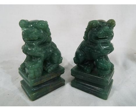 A pair of hardstone jade foo dogs 7.5 cm (h)